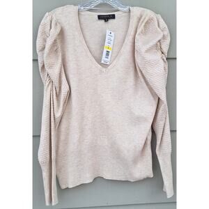 Joseph A. Women's Puff Long Sleeve Ruched Sleeve Oatmeal Beige Sweater Sz M $78